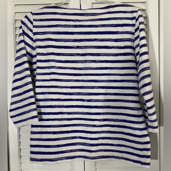 Ruby Rd Blouse Size Medium White with Stripes and Embellishments - Picture 4 of 5